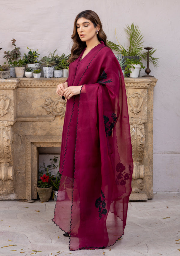 Burgundy Pleated Raw Silk